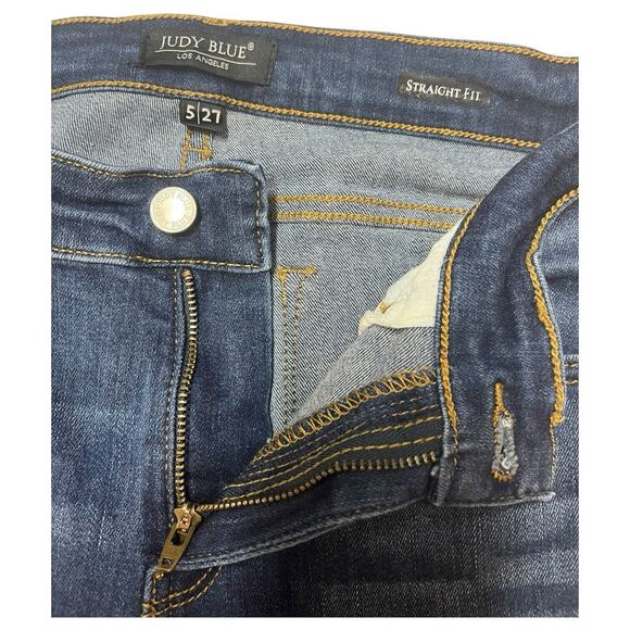 Judy Blue Jeans Womens 5 27 Blue Straight Fit Dark Wash Mid Rise Wiskering JB823 - Picture 9 of 12